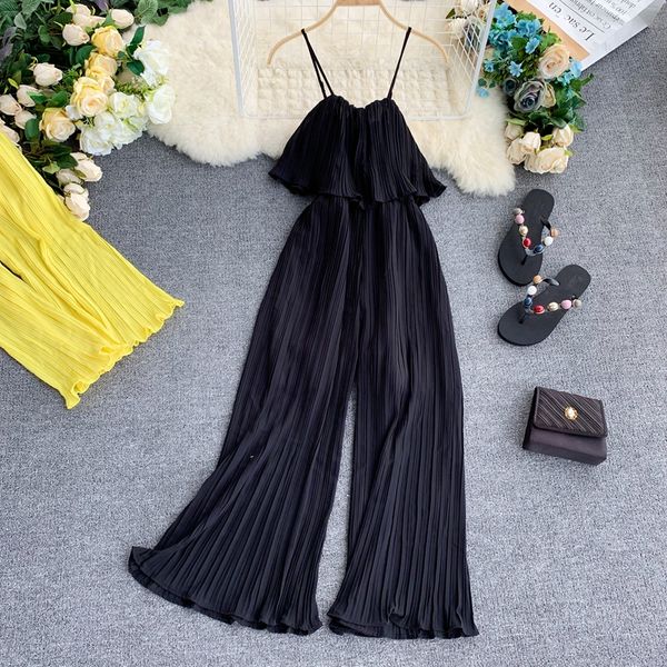 jumpsuits for women 2019 summer elegant ladies beach clothes off shoulder ruffle solid color wide leg trousers playsuit, Black;white 
jumpsuits for women 2019 summer elegant ladies beach clothes off shoulder ruffle solid color wide leg trousers playsuit, Black;white