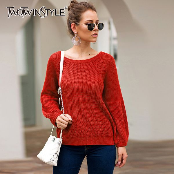 twotwinstyle solid knitting women's sweater o neck lantern sleeve large sleeve pullovers autumn sweaters female 2019 fashion, White;black
twotwinstyle solid knitting women's sweater o neck lantern sleeve large sleeve pullovers autumn sweaters female 2019 fashion, White;black