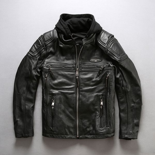 hooded pattern 2020 motorcycle men hat removable cow leather coat men's winter moto biker jacket embroidery, Black
hooded pattern 2020 motorcycle men hat removable cow leather coat men's winter moto biker jacket embroidery, Black