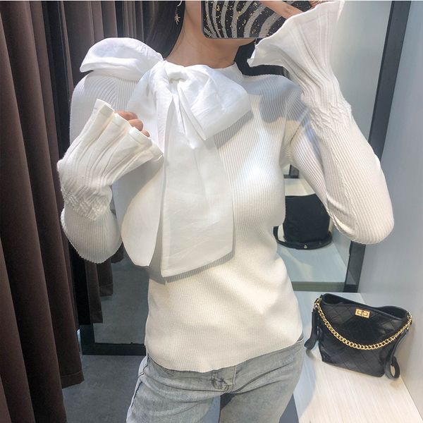 bow tie lace up women sweater korean basic pullover autumn winter new thick flare sleeve slim all match kitted pull femme, White;black
bow tie lace up women sweater korean basic pullover autumn winter new thick flare sleeve slim all match kitted pull femme, White;black