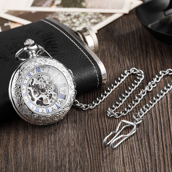 luxury silver roman number dial mens mechanical pocket watch with chain elegant carving hollow skeleton pocket watches gifts set, Slivery;golden
luxury silver roman number dial mens mechanical pocket watch with chain elegant carving hollow skeleton pocket watches gifts set, Slivery;golden