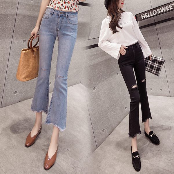 with holes jeans women's ninth pants micro bell-bottom pants spring and autumn 2020 new style korean-style versatile slimming su, Blue
with holes jeans women's ninth pants micro bell-bottom pants spring and autumn 2020 new style korean-style versatile slimming su, Blue