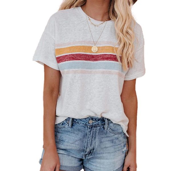women fahion regular style short sleeve stripe t-shirt summer casual round neck pullover for ladies, White
women fahion regular style short sleeve stripe t-shirt summer casual round neck pullover for ladies, White