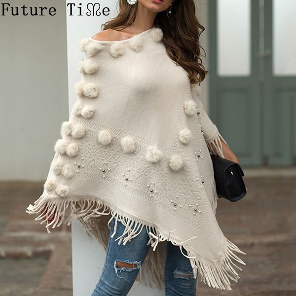future time women fashion round neck solid color hair ball fringe cloak loose shawl sweater tassel cardigan knit outwear gx614, Black
future time women fashion round neck solid color hair ball fringe cloak loose shawl sweater tassel cardigan knit outwear gx614, Black