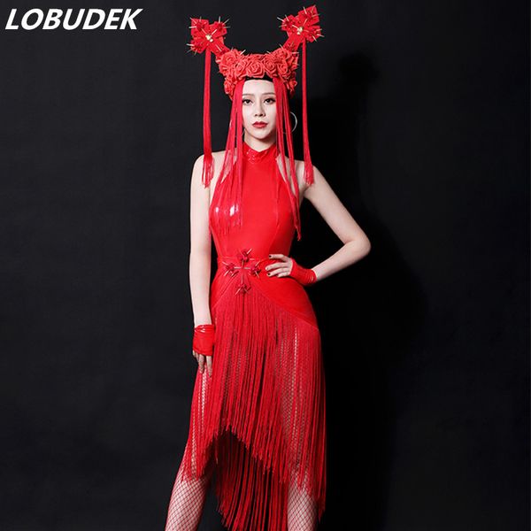 valentine's day bar stage costume red flowers fringe headgear tassels bodysuit nightclub female singer performance clothes, Black;red
valentine's day bar stage costume red flowers fringe headgear tassels bodysuit nightclub female singer performance clothes, Black;red