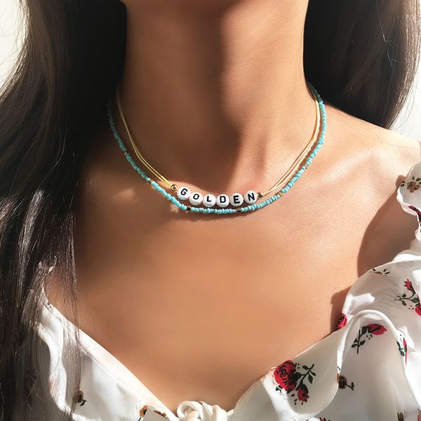 new design blue choker necklaces for women bohemian beach hand-made letters chain statement necklace girl fashion jewelry, Golden;silver
new design blue choker necklaces for women bohemian beach hand-made letters chain statement necklace girl fashion jewelry, Golden;silver