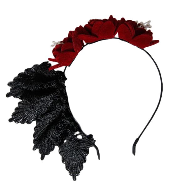 women's headband gothic red rose lace hair hoop party flowers with accessories, Golden;white
women's headband gothic red rose lace hair hoop party flowers with accessories, Golden;white