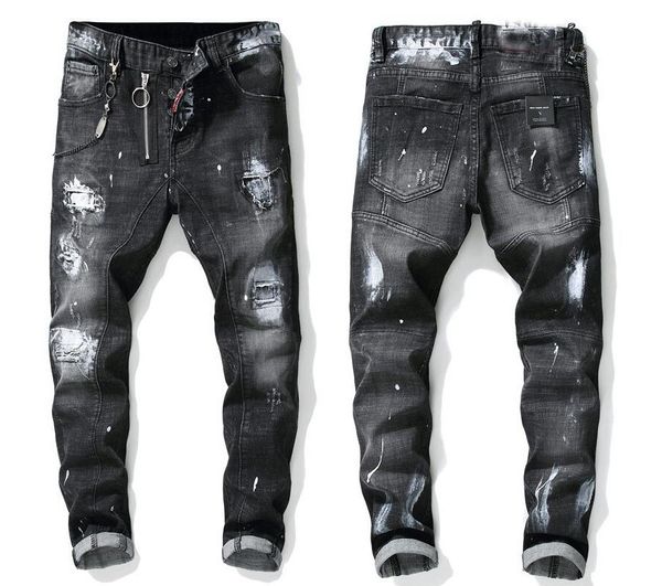 men slim fit big size jeans men's paint hole style destroyed skinny straight leg washed luxury casual regular denim pants trousers 1010, Black
men slim fit big size jeans men's paint hole style destroyed skinny straight leg washed luxury casual regular denim pants trousers 1010, Black