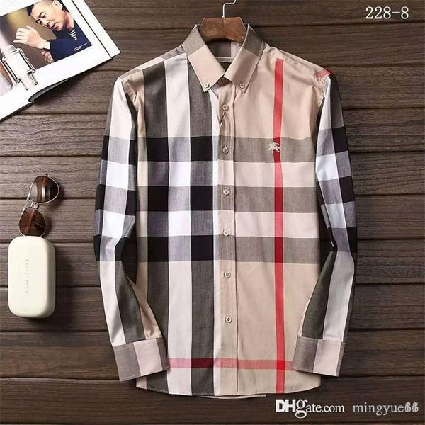 spring 2019 men's casual slim-fit button-down check patterned shirts comfort soft cotton long sleeve brushed flannel plaid shirt -3xl, White;black