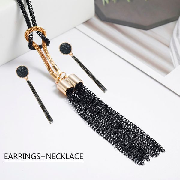 black tassel pendant necklace jewelry set for women elegant tassel earrings gift for friends classical ea+ne, Silver
black tassel pendant necklace jewelry set for women elegant tassel earrings gift for friends classical ea+ne, Silver