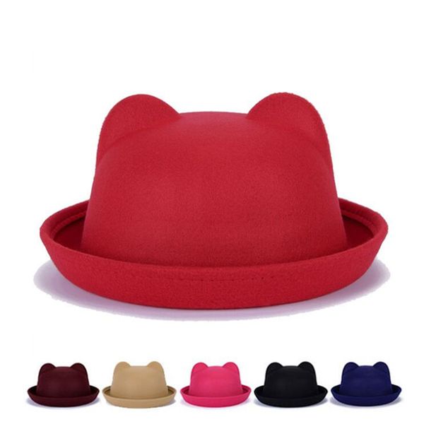 Fashion pop girls fedora hat Dome Kitten ears cap Children dress hats Kids caps felt hats wool felting Bowler hat bonnet enfant
Fashion pop girls fedora hat Dome Kitten ears cap Children dress hats Kids caps felt hats wool felting Bowler hat bonnet enfant