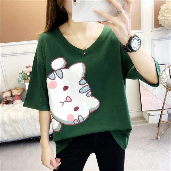 large size women's t-shirt 200 jin fat mm cute cat printed v-neck short-sleeved t-shirt female, White
large size women's t-shirt 200 jin fat mm cute cat printed v-neck short-sleeved t-shirt female, White
