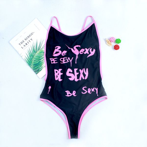 2019 women's one-piece letter printing unbacked 2019 women's one-piece bikini bikini swimsuit letter printing unbacked swimsuit, White;black