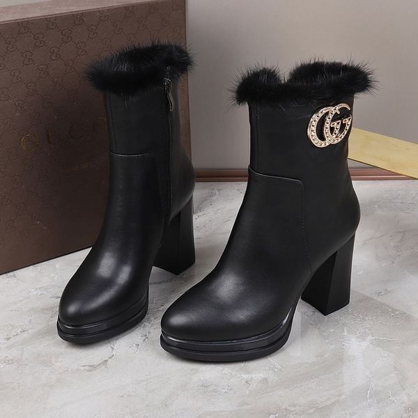 high-end leather high heel women's boots autumn and winter thick with short boots women's warm wool cotton shoes plus velvet shoes, Black
high-end leather high heel women's boots autumn and winter thick with short boots women's warm wool cotton shoes plus velvet shoes, Black