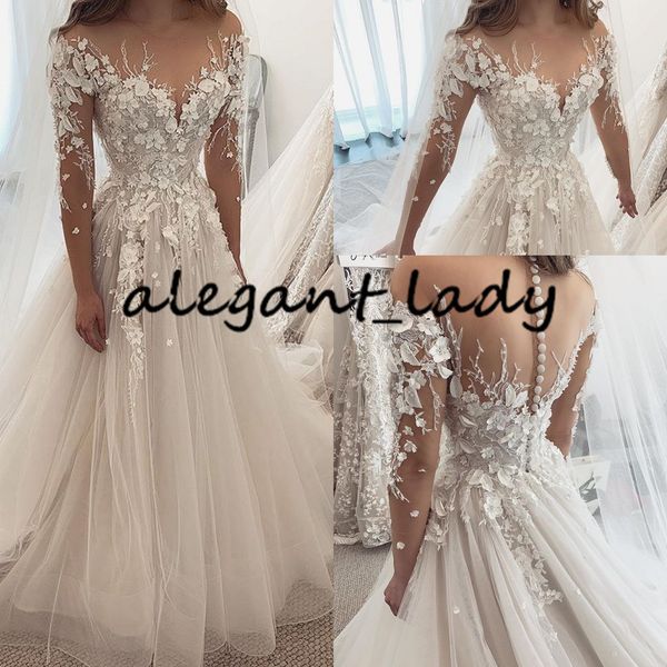 illusion long sleeve wedding dresses 2020 sheer neck 3d floral beaded appliqued fairy garden beach bride gown vestido de bodas, White
illusion long sleeve wedding dresses 2020 sheer neck 3d floral beaded appliqued fairy garden beach bride gown vestido de bodas, White