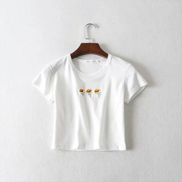 bm round collar high waist navel-exposed yellow flower embroidery short-sleeved t-shirt short skirt skirt women's short slim top, White
bm round collar high waist navel-exposed yellow flower embroidery short-sleeved t-shirt short skirt skirt women's short slim top, White
