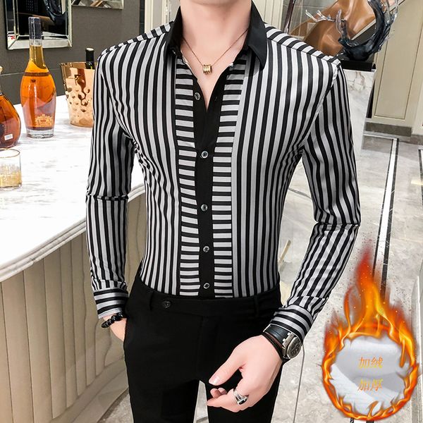 2020 new business shirt men warm thick casual slim fit men's social shirts long sleeve gentlemen striped mens shirt, White;black
2020 new business shirt men warm thick casual slim fit men's social shirts long sleeve gentlemen striped mens shirt, White;black
