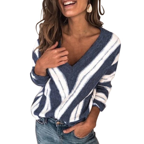 s-5xl women blouse deep v striped thin sweater autumn knitwear casual long sleeve shirt jumper pull femme pullover blusas, White;black
s-5xl women blouse deep v striped thin sweater autumn knitwear casual long sleeve shirt jumper pull femme pullover blusas, White;black