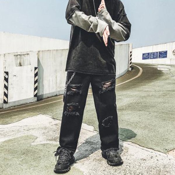 men hole tassel loose casual wide leg jeans male vintage hip hop punk gothic harem denim pants lovers trousers, Blue
men hole tassel loose casual wide leg jeans male vintage hip hop punk gothic harem denim pants lovers trousers, Blue