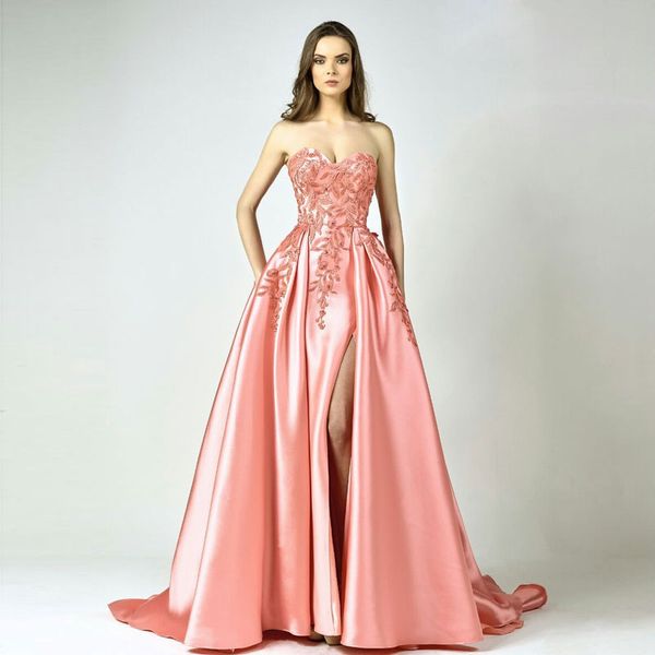 stunning side split prom dresses beaded strapless neck party dress a line sweep train appliqued plus size satin formal gowns, Black
stunning side split prom dresses beaded strapless neck party dress a line sweep train appliqued plus size satin formal gowns, Black