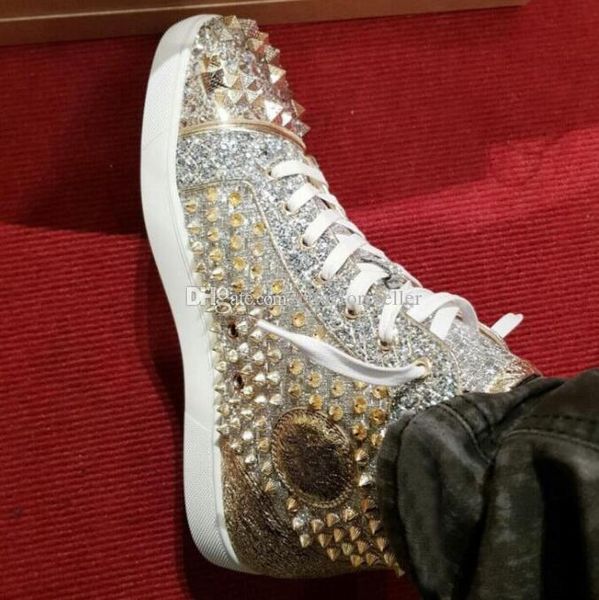 gold studs with rhinestone strass spiked red bottom men's high sneakers mixkeoshell flat ,luxury wedding party dress fashion sneaker gi, Black
gold studs with rhinestone strass spiked red bottom men's high sneakers mixkeoshell flat ,luxury wedding party dress fashion sneaker gi, Black