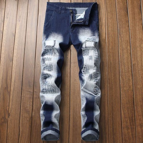 new 2019 wear white trousers embroidered double color straight cultivate morality, Blue
new 2019 wear white trousers embroidered double color straight cultivate morality, Blue