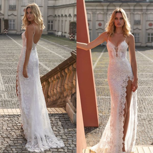 modern spaghetti straps wedding dresses side split lace backless boho robes de mariée 2020 bridal beach wedding gowns, White
modern spaghetti straps wedding dresses side split lace backless boho robes de mariée 2020 bridal beach wedding gowns, White