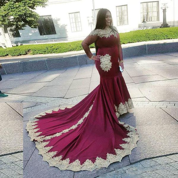 plus size burgundy mermaid south africa evening dresses high collar illusion celebrity dress with gold appliques special occasion gown, Black;red
plus size burgundy mermaid south africa evening dresses high collar illusion celebrity dress with gold appliques special occasion gown, Black;red