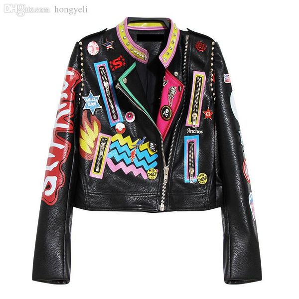 wholesale-womens ladies girls punk rock hip-hop graffiti badges embroidery rivet print short motorcycle locomotive leather jackets, Black
wholesale-womens ladies girls punk rock hip-hop graffiti badges embroidery rivet print short motorcycle locomotive leather jackets, Black