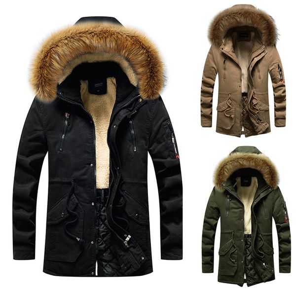 men's winter coat medium long winter coat thickening warm cotton-padded jacket male fur collar hooded wadded, Tan;black
men's winter coat medium long winter coat thickening warm cotton-padded jacket male fur collar hooded wadded, Tan;black