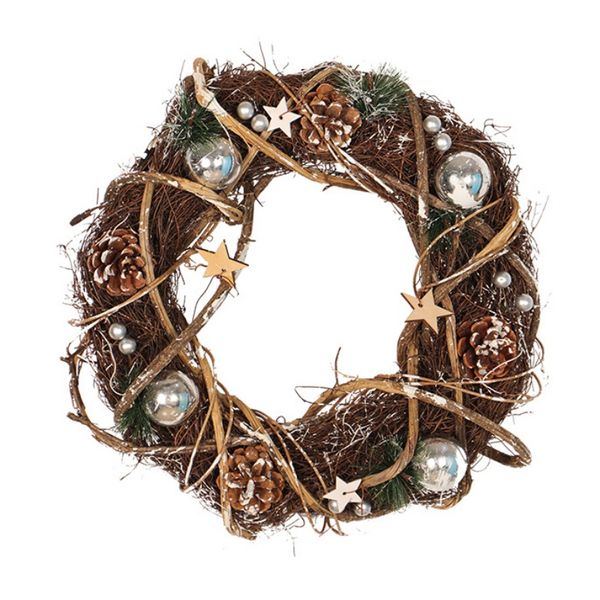 artificial rattan wreath with silver balls and pine cones holiday christmas front door wall window decor garland
artificial rattan wreath with silver balls and pine cones holiday christmas front door wall window decor garland