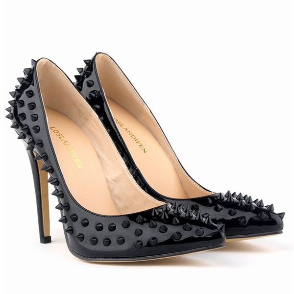 women's high heels classic pointed stilettos nightclub rivet women's shoes summer sandals female 11cm heels, Black
women's high heels classic pointed stilettos nightclub rivet women's shoes summer sandals female 11cm heels, Black