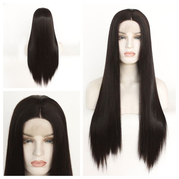 long straight synthetic lace front wigs centre parting 14''-26'' can be dye hair wigs, Black
long straight synthetic lace front wigs centre parting 14''-26'' can be dye hair wigs, Black
