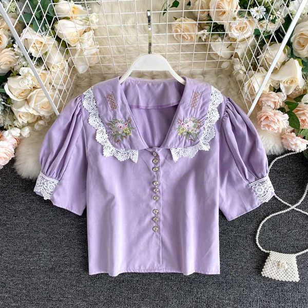 purple shirt women's cutout lace embroidered doll collar pleated short sleeve short harajuku vintage blouse n093, White
purple shirt women's cutout lace embroidered doll collar pleated short sleeve short harajuku vintage blouse n093, White