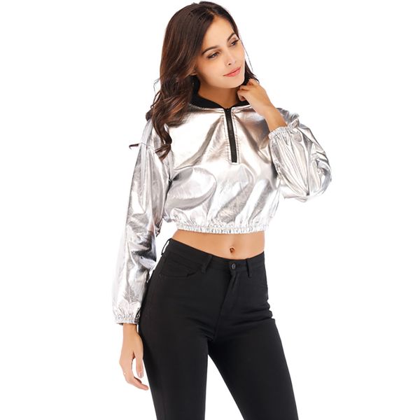 cropped ladies jacket casual solid color zip up korean jackets for women crop long sleeve reflective chaquetas mujer 2019, Black;brown 
cropped ladies jacket casual solid color zip up korean jackets for women crop long sleeve reflective chaquetas mujer 2019, Black;brown