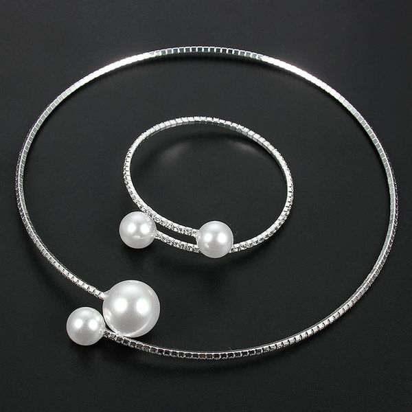 2pcs/set european simulated pearl chokers necklace bangle adjustable jewelry set for women bridal wedding party accessories, Silver
2pcs/set european simulated pearl chokers necklace bangle adjustable jewelry set for women bridal wedding party accessories, Silver