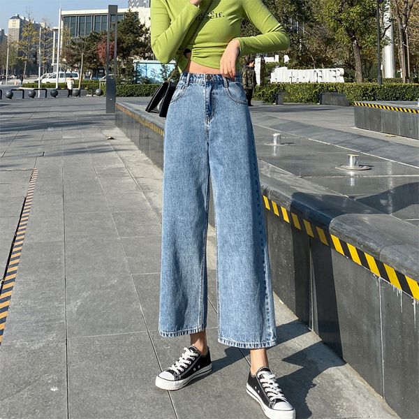 2020 spring new korean jeans ladies loose pants high waist was thin straight wide leg denim nine pants, Blue
2020 spring new korean jeans ladies loose pants high waist was thin straight wide leg denim nine pants, Blue