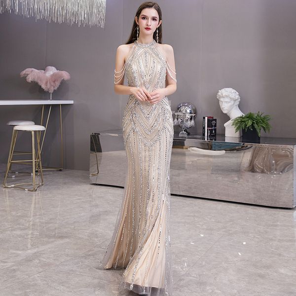 party dresses luxurious crystal beaded evening halter neck sleeveless trumpet gown woman night, White;black
party dresses luxurious crystal beaded evening halter neck sleeveless trumpet gown woman night, White;black