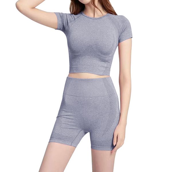 women short sleeve yoga set 2 piece seamless sport suit gym clothes fitness crop shirt high waist shorts sportswear, White;red
women short sleeve yoga set 2 piece seamless sport suit gym clothes fitness crop shirt high waist shorts sportswear, White;red