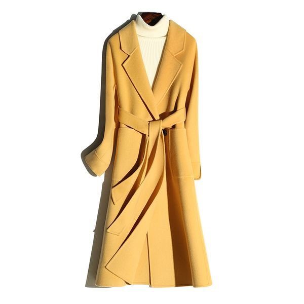 women's wool & blends long 100% coat women korean double-sided spring autumn jacket yellow overcoat abrigos mujer elegante xrd1810 kj40, Black
women's wool & blends long 100% coat women korean double-sided spring autumn jacket yellow overcoat abrigos mujer elegante xrd1810 kj40, Black