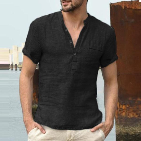 summer new casual round neck loose cotton linen solid color short-sleeved retro t-shirt shirt men's shirt #0613, White;black
summer new casual round neck loose cotton linen solid color short-sleeved retro t-shirt shirt men's shirt #0613, White;black