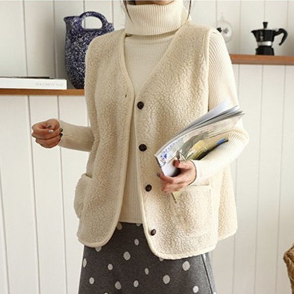 fashion popular women's vest solid buttons pockets sleeveless ladies jacket vest coat plush overcoat streetwear winter, Black;white
fashion popular women's vest solid buttons pockets sleeveless ladies jacket vest coat plush overcoat streetwear winter, Black;white
