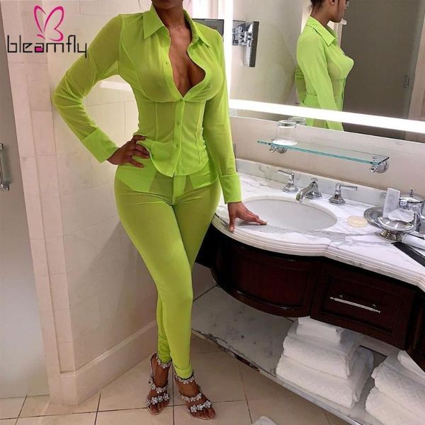neon green mesh sheer women two pieces set turn down collar long sleeve button pocket pants matching sets see through shirts, White
neon green mesh sheer women two pieces set turn down collar long sleeve button pocket pants matching sets see through shirts, White