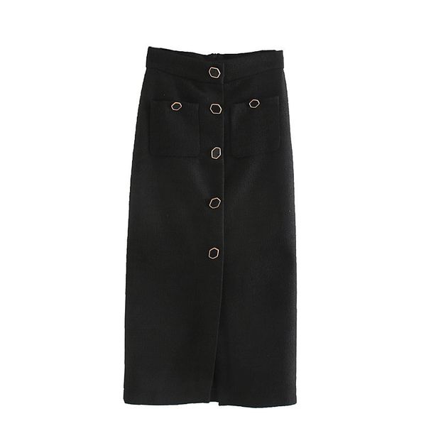 women stylish tweed midi skirt front split high waist buttons decorate female retro casual skirts mujer, Black
women stylish tweed midi skirt front split high waist buttons decorate female retro casual skirts mujer, Black