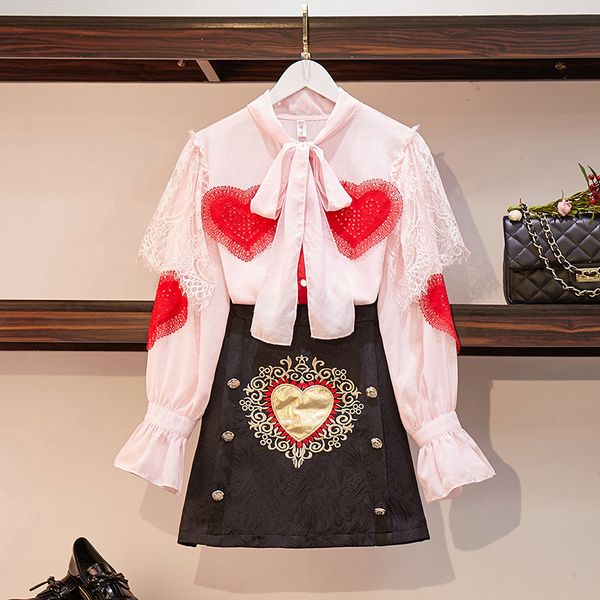 two piece dress 2021 summer women lantern sleeve bow collar heart lace chiffon shirt + double-breasted embroidery jacquard a-line skirt, White
two piece dress 2021 summer women lantern sleeve bow collar heart lace chiffon shirt + double-breasted embroidery jacquard a-line skirt, White