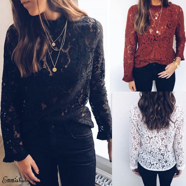 women spring lace long flare sleeve shirt ladies solid autumn casual hollow out blouse, White
women spring lace long flare sleeve shirt ladies solid autumn casual hollow out blouse, White