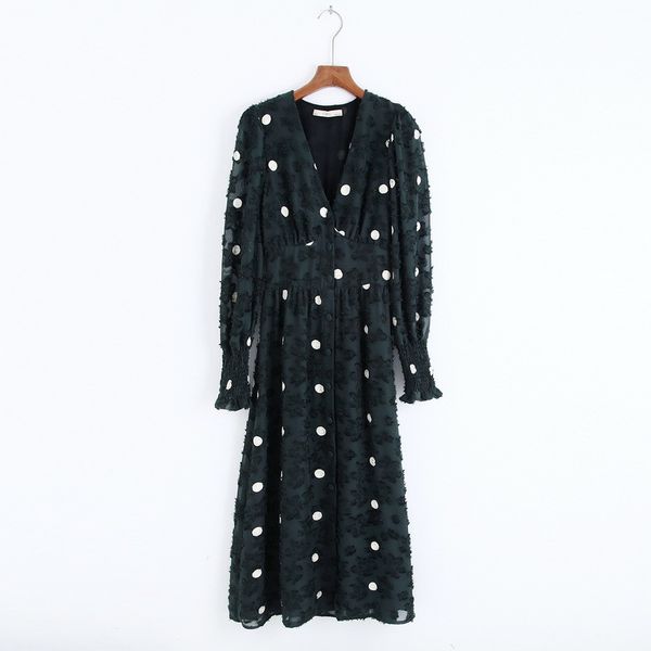 stylish women dress autumn 2019 new fashion blackish green jacquard embroidery white dot modern lady shine through dresses, Black;gray
stylish women dress autumn 2019 new fashion blackish green jacquard embroidery white dot modern lady shine through dresses, Black;gray