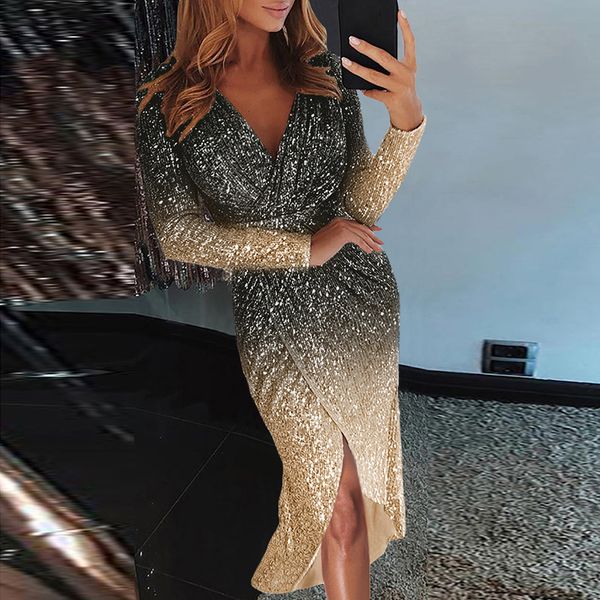 ins european and american-style ladies birthday party sequined dress new color block v-neck long-sleeve slit dress sale, White;black
ins european and american-style ladies birthday party sequined dress new color block v-neck long-sleeve slit dress sale, White;black