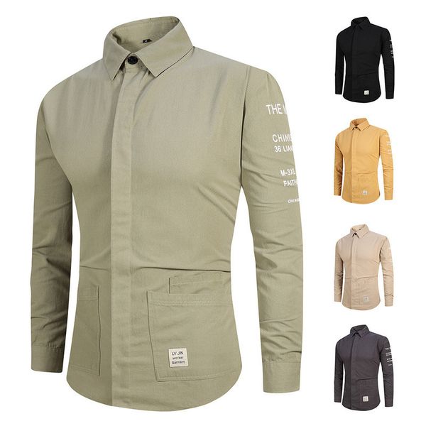 new japanese retro cotton workwear long sleeve shirt men trendy loose men's shirt pocket sh605, White;black
new japanese retro cotton workwear long sleeve shirt men trendy loose men's shirt pocket sh605, White;black