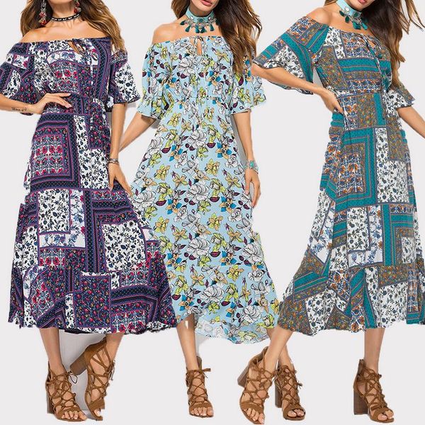summer women's short sleeve off shoulder dress 2020 beach holiday floral printed long dress summer beach evening party sundress, Black;gray
summer women's short sleeve off shoulder dress 2020 beach holiday floral printed long dress summer beach evening party sundress, Black;gray